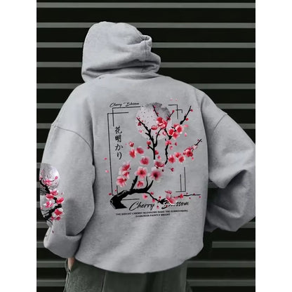 2025 Fashion Men'S Autumn Cherry Blossoms and Moon Printed Patterns Soft and Comfortable Hoodie Outdoor Streetwear